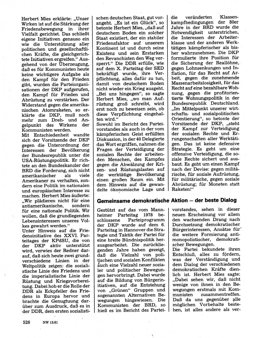Neuer Weg (NW), Organ des Zentralkomitees (ZK) der SED (Sozialistische Einheitspartei Deutschlands) für Fragen des Parteilebens, 36. Jahrgang [Deutsche Demokratische Republik (DDR)] 1981, Seite 526 (NW ZK SED DDR 1981, S. 526)