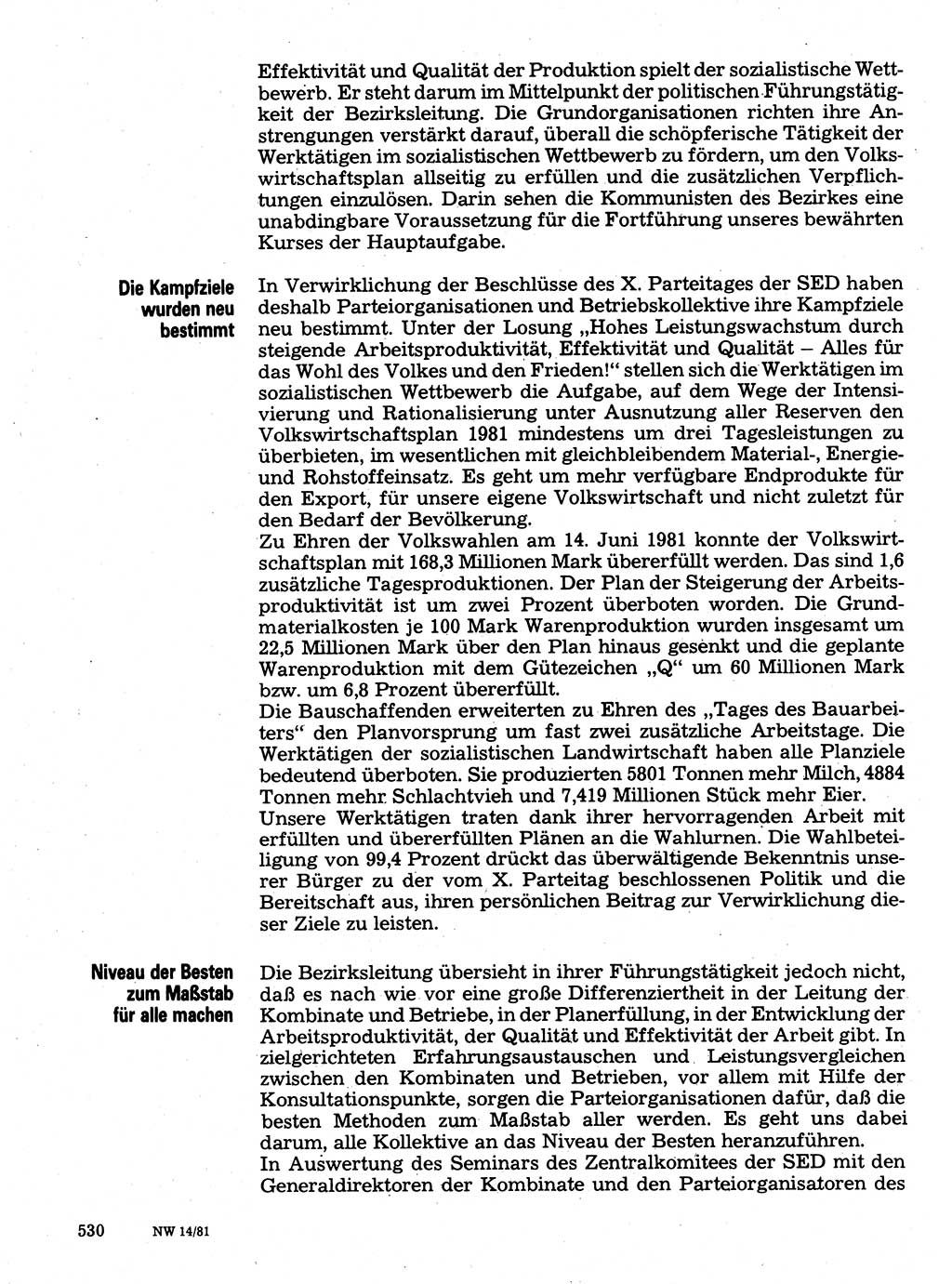 Neuer Weg (NW), Organ des Zentralkomitees (ZK) der SED (Sozialistische Einheitspartei Deutschlands) für Fragen des Parteilebens, 36. Jahrgang [Deutsche Demokratische Republik (DDR)] 1981, Seite 530 (NW ZK SED DDR 1981, S. 530)