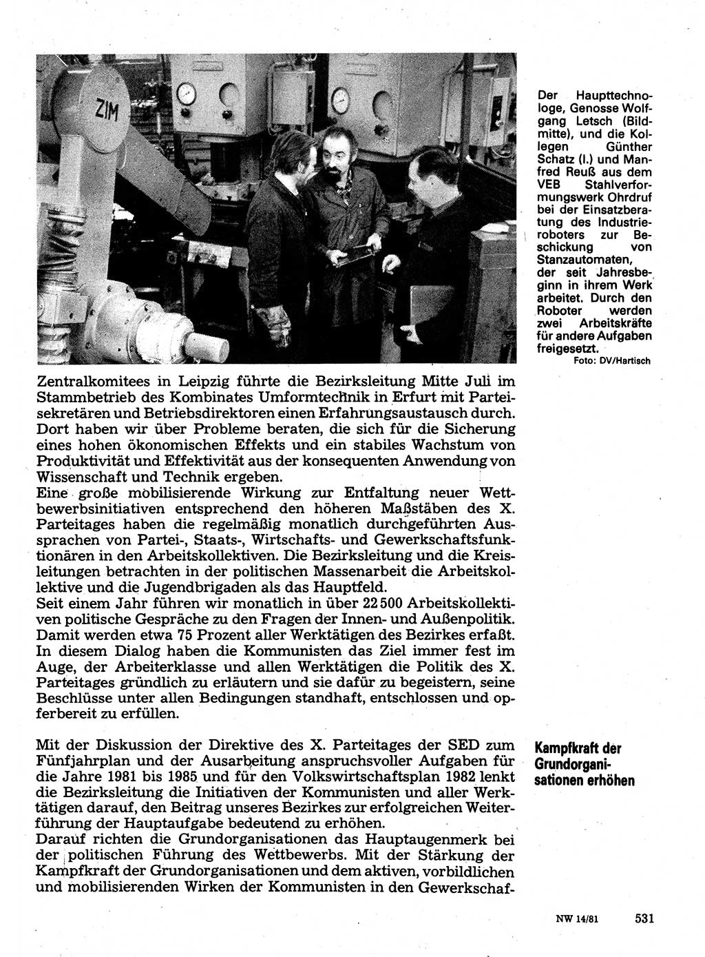 Neuer Weg (NW), Organ des Zentralkomitees (ZK) der SED (Sozialistische Einheitspartei Deutschlands) für Fragen des Parteilebens, 36. Jahrgang [Deutsche Demokratische Republik (DDR)] 1981, Seite 531 (NW ZK SED DDR 1981, S. 531)