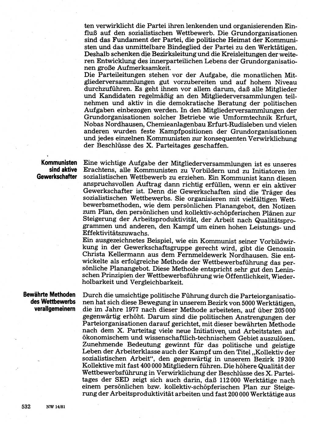 Neuer Weg (NW), Organ des Zentralkomitees (ZK) der SED (Sozialistische Einheitspartei Deutschlands) für Fragen des Parteilebens, 36. Jahrgang [Deutsche Demokratische Republik (DDR)] 1981, Seite 532 (NW ZK SED DDR 1981, S. 532)