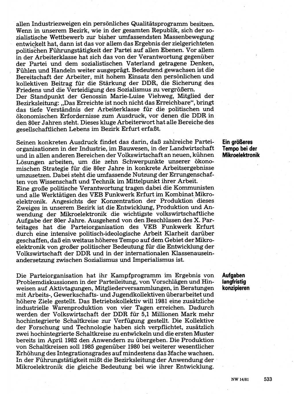 Neuer Weg (NW), Organ des Zentralkomitees (ZK) der SED (Sozialistische Einheitspartei Deutschlands) für Fragen des Parteilebens, 36. Jahrgang [Deutsche Demokratische Republik (DDR)] 1981, Seite 533 (NW ZK SED DDR 1981, S. 533)