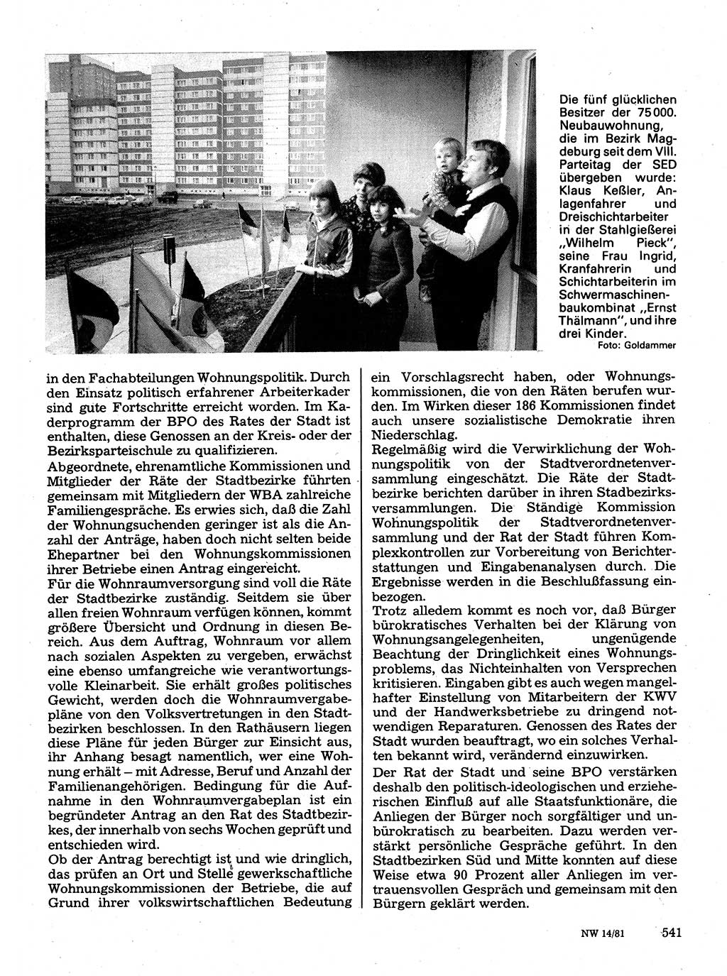 Neuer Weg (NW), Organ des Zentralkomitees (ZK) der SED (Sozialistische Einheitspartei Deutschlands) für Fragen des Parteilebens, 36. Jahrgang [Deutsche Demokratische Republik (DDR)] 1981, Seite 541 (NW ZK SED DDR 1981, S. 541)