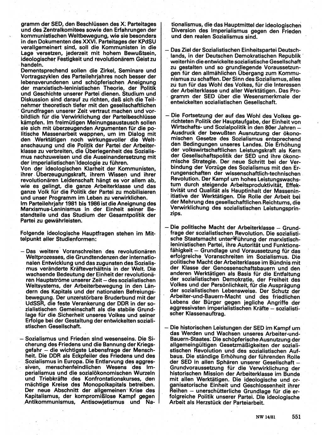 Neuer Weg (NW), Organ des Zentralkomitees (ZK) der SED (Sozialistische Einheitspartei Deutschlands) für Fragen des Parteilebens, 36. Jahrgang [Deutsche Demokratische Republik (DDR)] 1981, Seite 551 (NW ZK SED DDR 1981, S. 551)