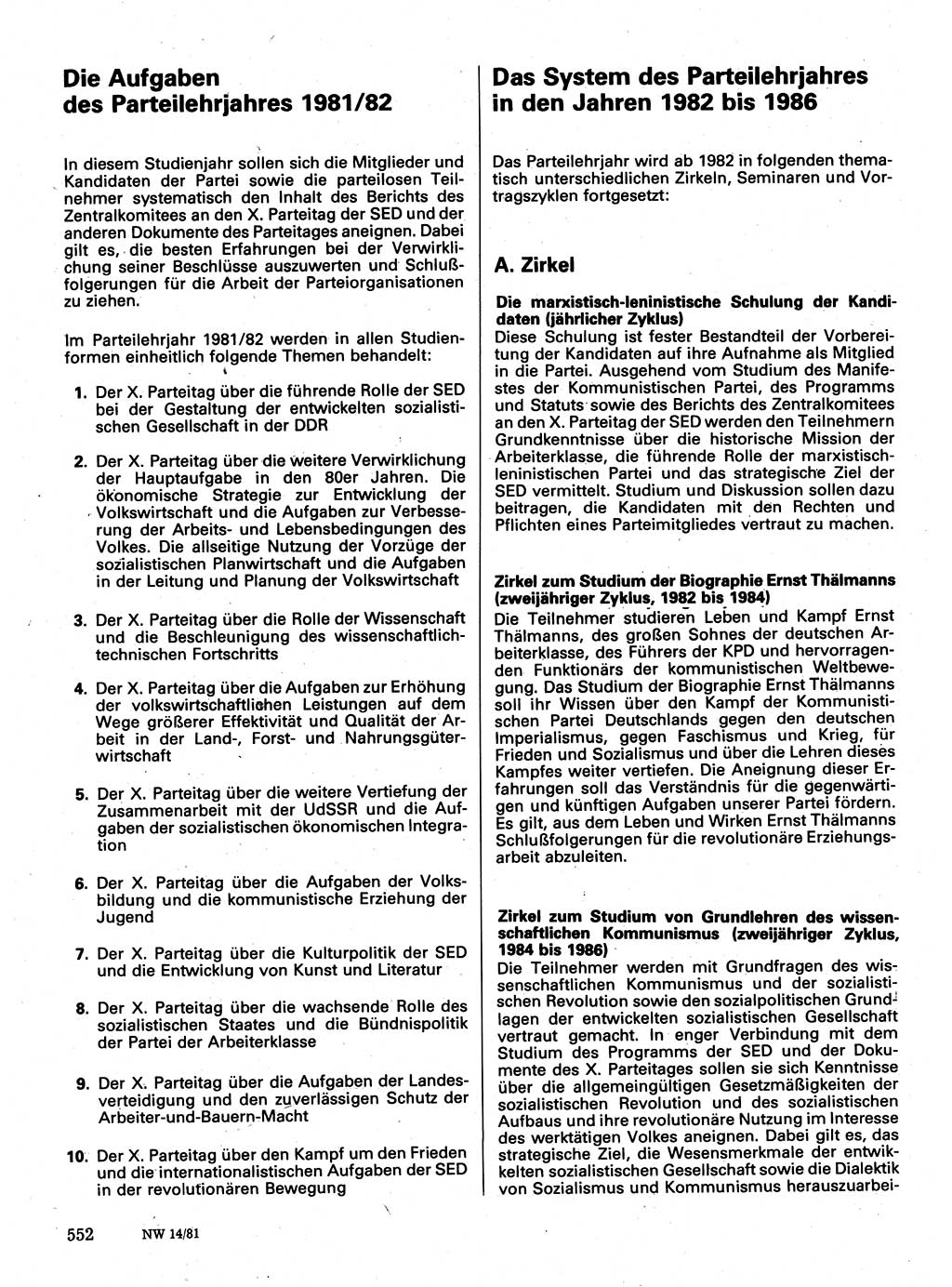 Neuer Weg (NW), Organ des Zentralkomitees (ZK) der SED (Sozialistische Einheitspartei Deutschlands) für Fragen des Parteilebens, 36. Jahrgang [Deutsche Demokratische Republik (DDR)] 1981, Seite 552 (NW ZK SED DDR 1981, S. 552)
