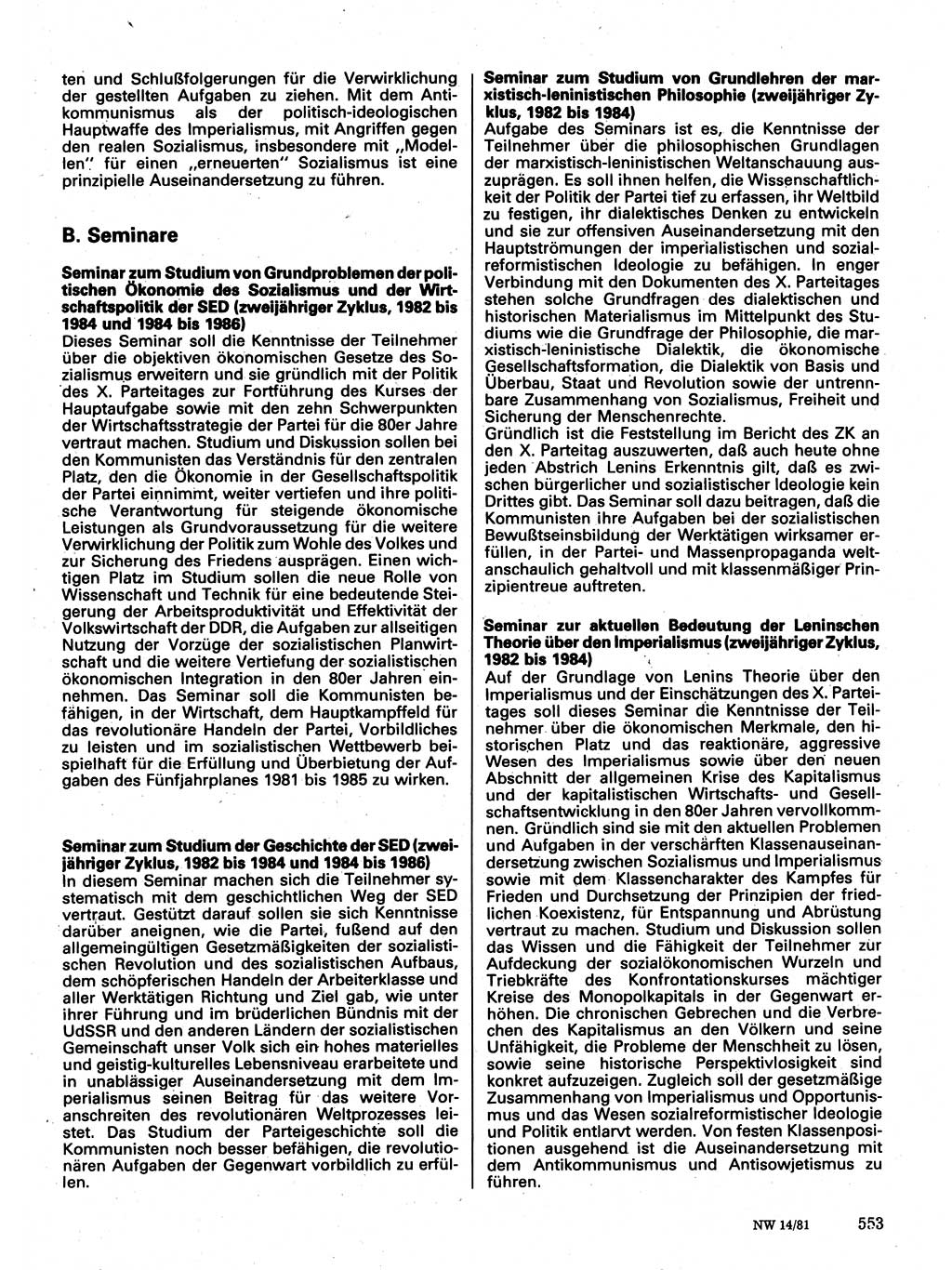Neuer Weg (NW), Organ des Zentralkomitees (ZK) der SED (Sozialistische Einheitspartei Deutschlands) für Fragen des Parteilebens, 36. Jahrgang [Deutsche Demokratische Republik (DDR)] 1981, Seite 553 (NW ZK SED DDR 1981, S. 553)