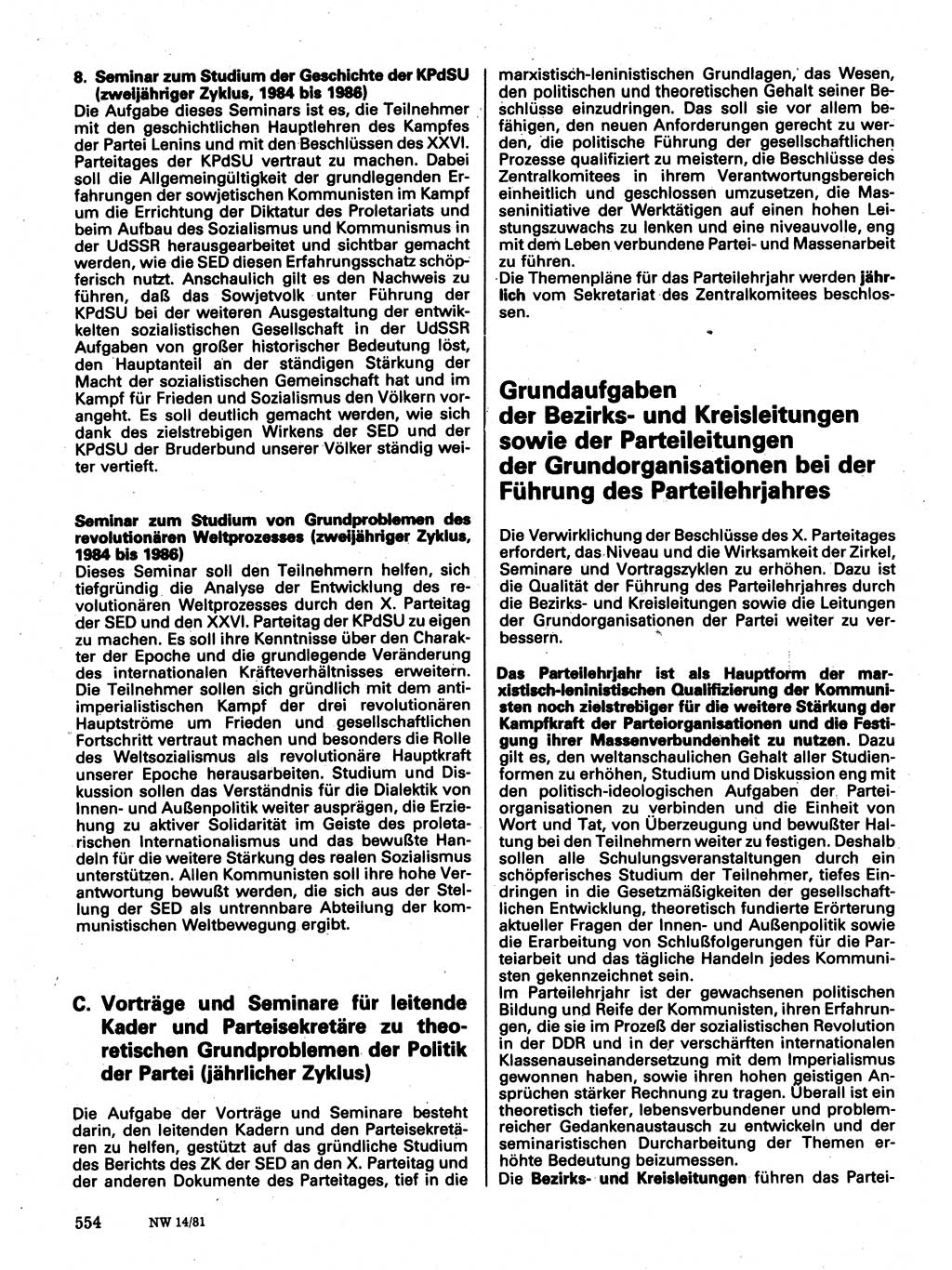 Neuer Weg (NW), Organ des Zentralkomitees (ZK) der SED (Sozialistische Einheitspartei Deutschlands) für Fragen des Parteilebens, 36. Jahrgang [Deutsche Demokratische Republik (DDR)] 1981, Seite 554 (NW ZK SED DDR 1981, S. 554)