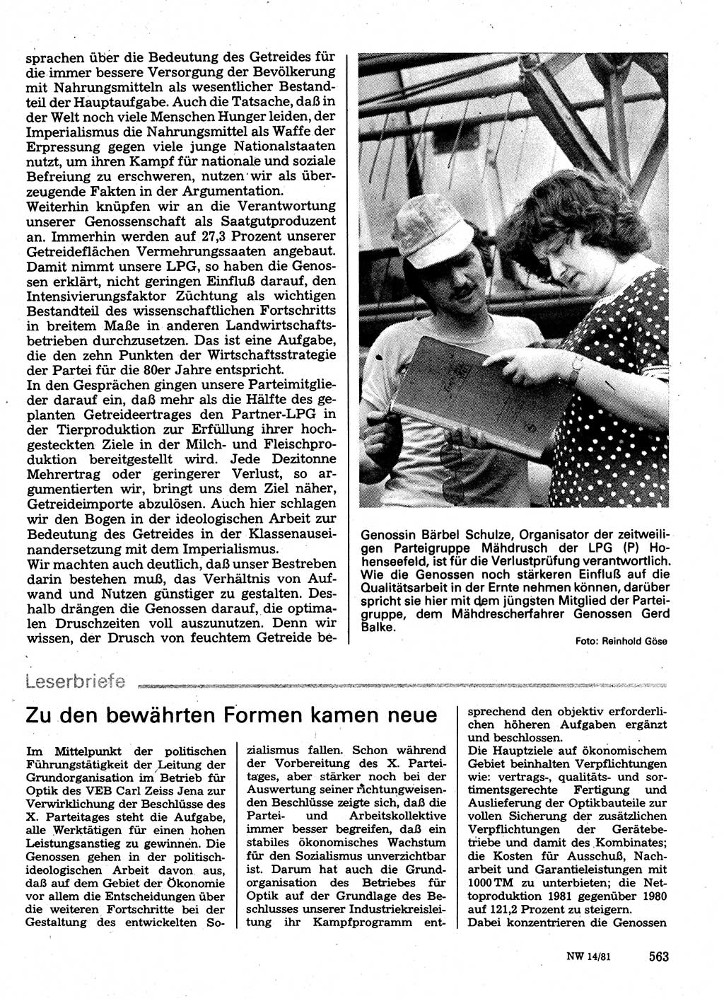 Neuer Weg (NW), Organ des Zentralkomitees (ZK) der SED (Sozialistische Einheitspartei Deutschlands) für Fragen des Parteilebens, 36. Jahrgang [Deutsche Demokratische Republik (DDR)] 1981, Seite 563 (NW ZK SED DDR 1981, S. 563)