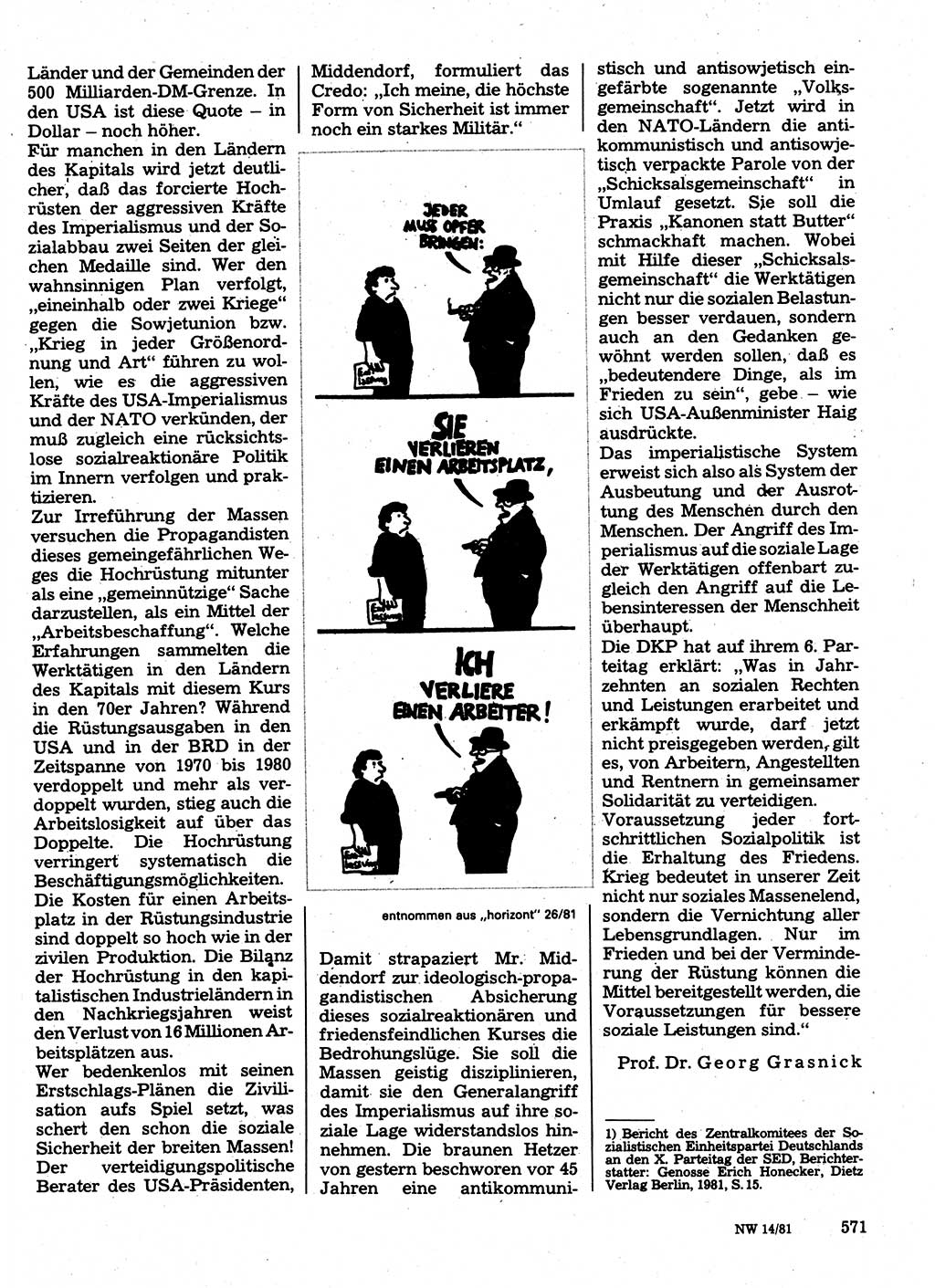 Neuer Weg (NW), Organ des Zentralkomitees (ZK) der SED (Sozialistische Einheitspartei Deutschlands) für Fragen des Parteilebens, 36. Jahrgang [Deutsche Demokratische Republik (DDR)] 1981, Seite 571 (NW ZK SED DDR 1981, S. 571)