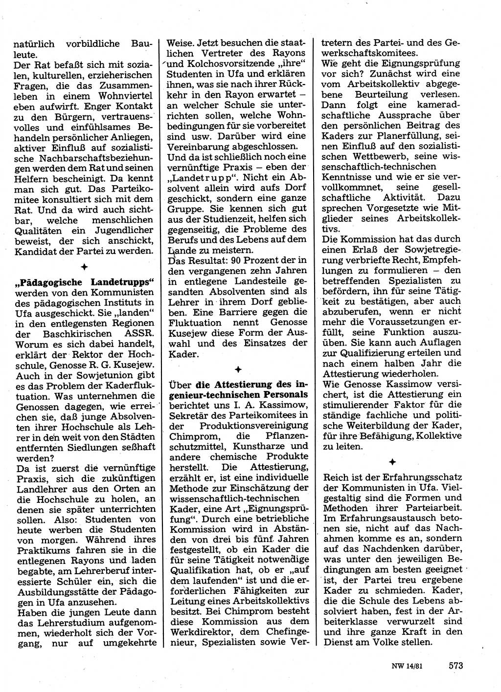 Neuer Weg (NW), Organ des Zentralkomitees (ZK) der SED (Sozialistische Einheitspartei Deutschlands) für Fragen des Parteilebens, 36. Jahrgang [Deutsche Demokratische Republik (DDR)] 1981, Seite 573 (NW ZK SED DDR 1981, S. 573)