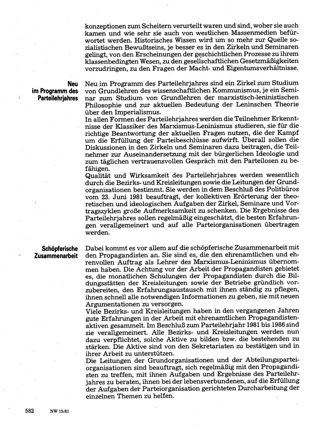 Neuer Weg (NW), Organ des Zentralkomitees (ZK) der SED (Sozialistische Einheitspartei Deutschlands) für Fragen des Parteilebens, 36. Jahrgang [Deutsche Demokratische Republik (DDR)] 1981, Seite 582 (NW ZK SED DDR 1981, S. 582)