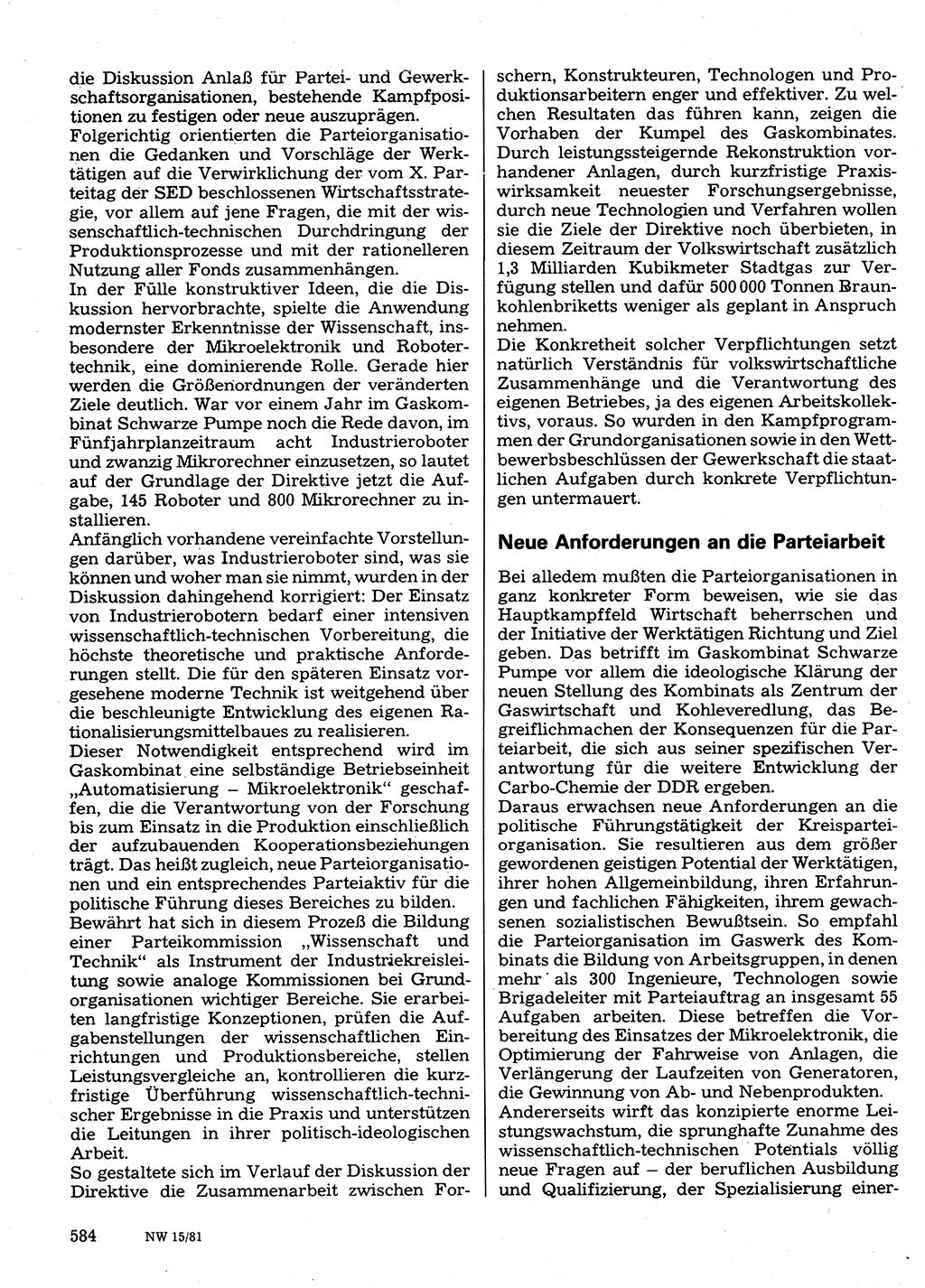 Neuer Weg (NW), Organ des Zentralkomitees (ZK) der SED (Sozialistische Einheitspartei Deutschlands) für Fragen des Parteilebens, 36. Jahrgang [Deutsche Demokratische Republik (DDR)] 1981, Seite 584 (NW ZK SED DDR 1981, S. 584)
