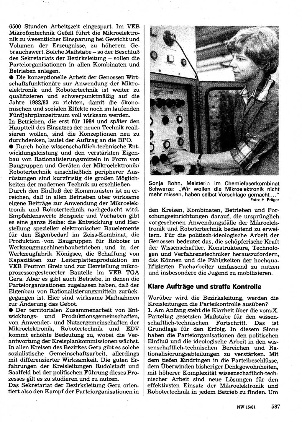 Neuer Weg (NW), Organ des Zentralkomitees (ZK) der SED (Sozialistische Einheitspartei Deutschlands) für Fragen des Parteilebens, 36. Jahrgang [Deutsche Demokratische Republik (DDR)] 1981, Seite 587 (NW ZK SED DDR 1981, S. 587)