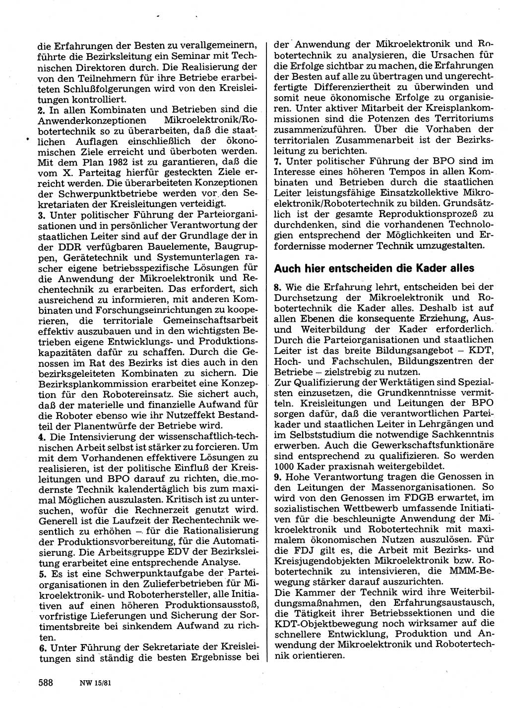 Neuer Weg (NW), Organ des Zentralkomitees (ZK) der SED (Sozialistische Einheitspartei Deutschlands) für Fragen des Parteilebens, 36. Jahrgang [Deutsche Demokratische Republik (DDR)] 1981, Seite 588 (NW ZK SED DDR 1981, S. 588)