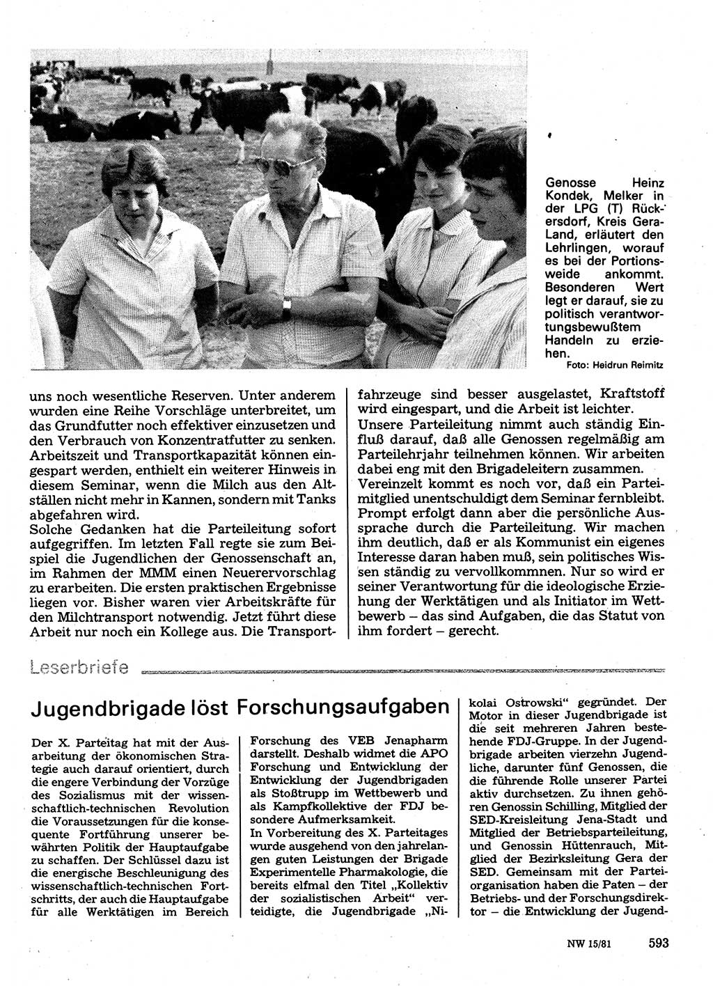 Neuer Weg (NW), Organ des Zentralkomitees (ZK) der SED (Sozialistische Einheitspartei Deutschlands) für Fragen des Parteilebens, 36. Jahrgang [Deutsche Demokratische Republik (DDR)] 1981, Seite 593 (NW ZK SED DDR 1981, S. 593)