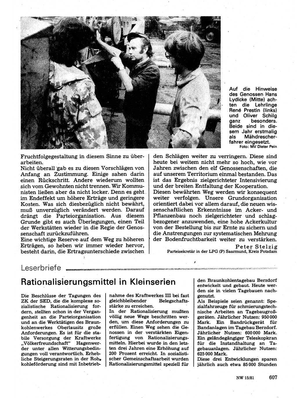 Neuer Weg (NW), Organ des Zentralkomitees (ZK) der SED (Sozialistische Einheitspartei Deutschlands) für Fragen des Parteilebens, 36. Jahrgang [Deutsche Demokratische Republik (DDR)] 1981, Seite 607 (NW ZK SED DDR 1981, S. 607)
