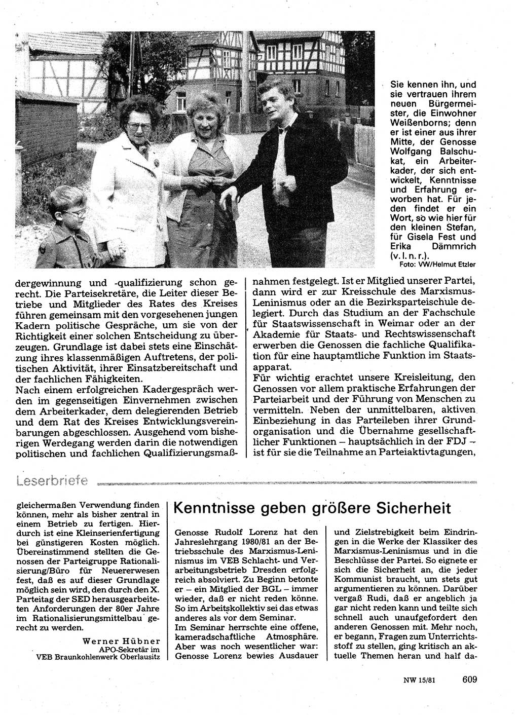 Neuer Weg (NW), Organ des Zentralkomitees (ZK) der SED (Sozialistische Einheitspartei Deutschlands) für Fragen des Parteilebens, 36. Jahrgang [Deutsche Demokratische Republik (DDR)] 1981, Seite 609 (NW ZK SED DDR 1981, S. 609)