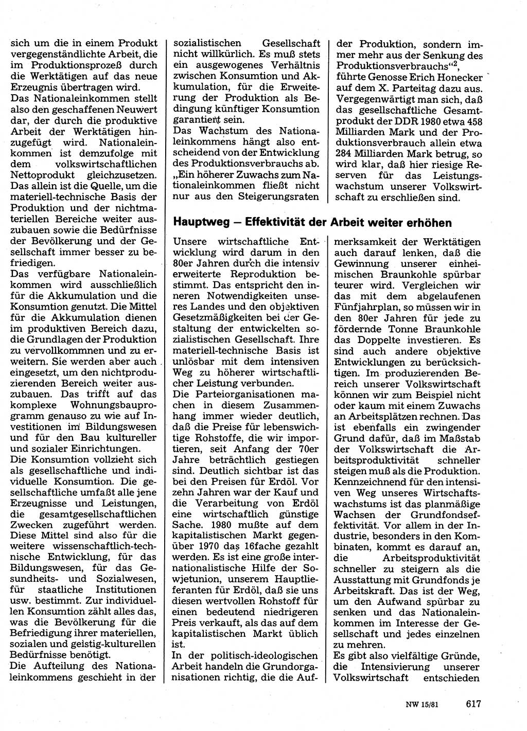 Neuer Weg (NW), Organ des Zentralkomitees (ZK) der SED (Sozialistische Einheitspartei Deutschlands) für Fragen des Parteilebens, 36. Jahrgang [Deutsche Demokratische Republik (DDR)] 1981, Seite 617 (NW ZK SED DDR 1981, S. 617)