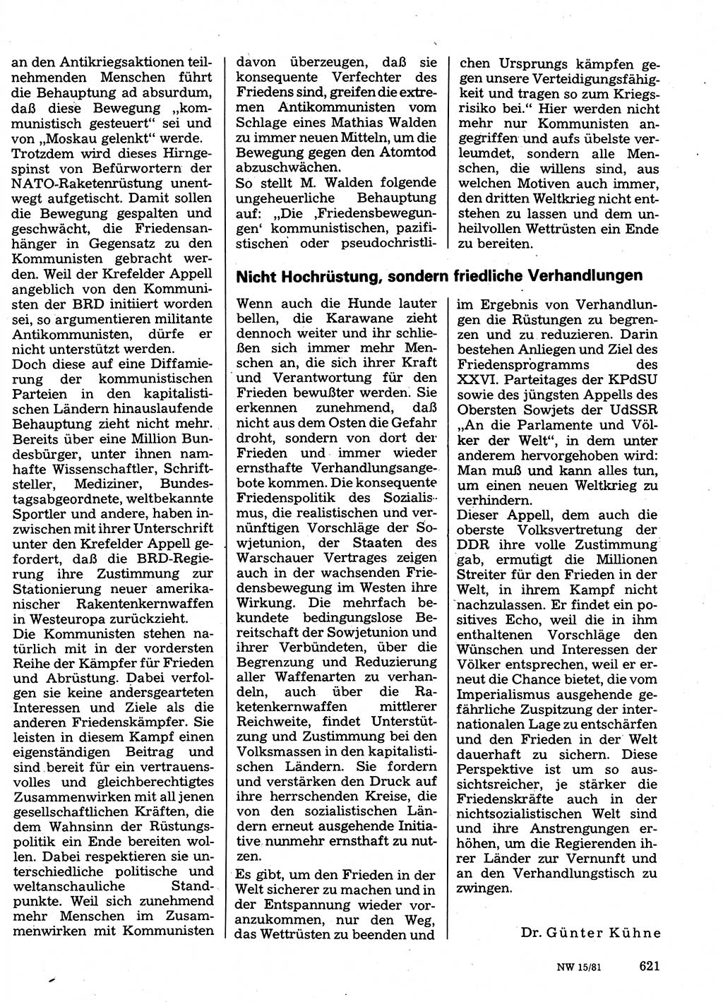 Neuer Weg (NW), Organ des Zentralkomitees (ZK) der SED (Sozialistische Einheitspartei Deutschlands) für Fragen des Parteilebens, 36. Jahrgang [Deutsche Demokratische Republik (DDR)] 1981, Seite 621 (NW ZK SED DDR 1981, S. 621)
