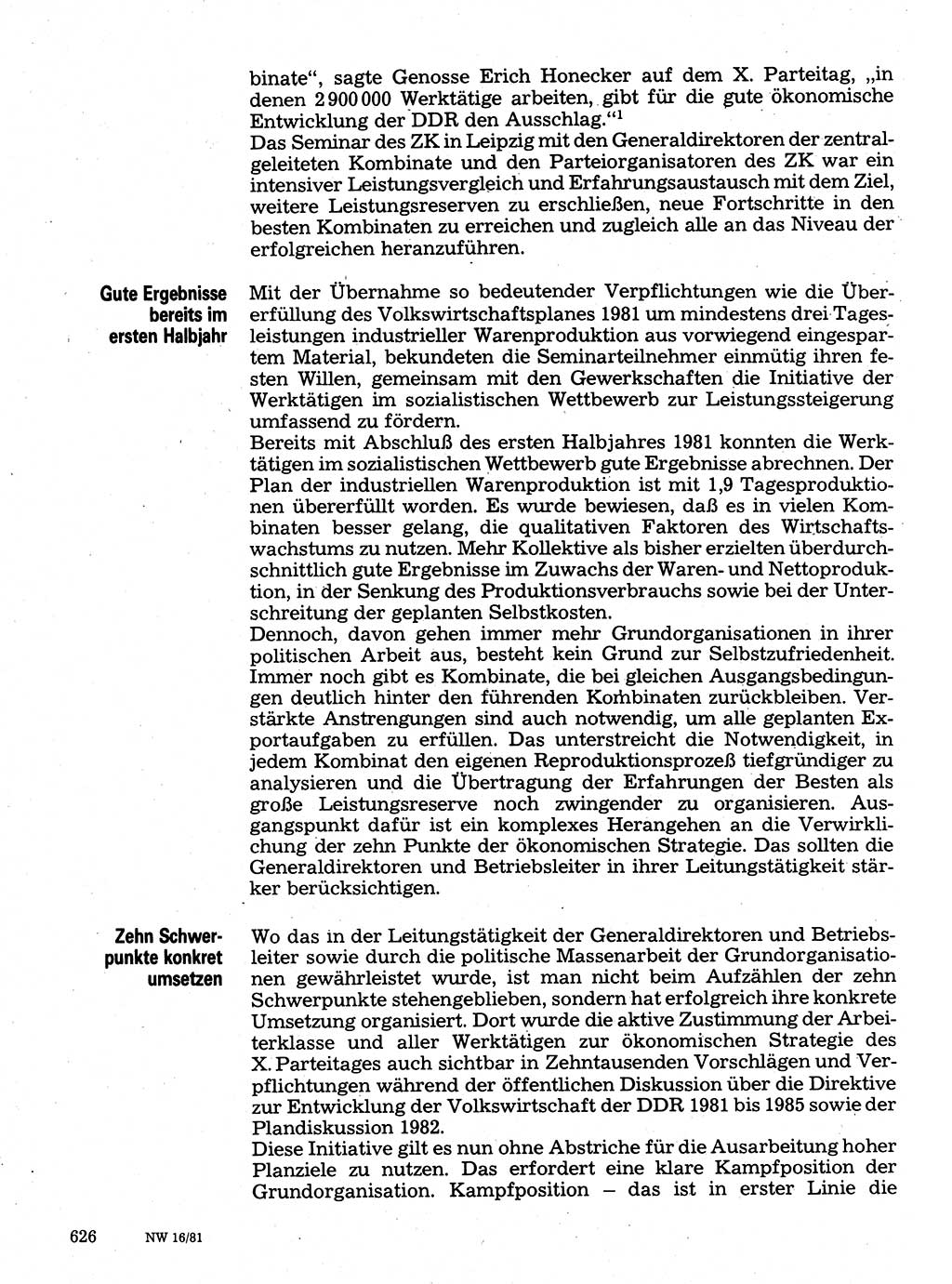 Neuer Weg (NW), Organ des Zentralkomitees (ZK) der SED (Sozialistische Einheitspartei Deutschlands) für Fragen des Parteilebens, 36. Jahrgang [Deutsche Demokratische Republik (DDR)] 1981, Seite 626 (NW ZK SED DDR 1981, S. 626)