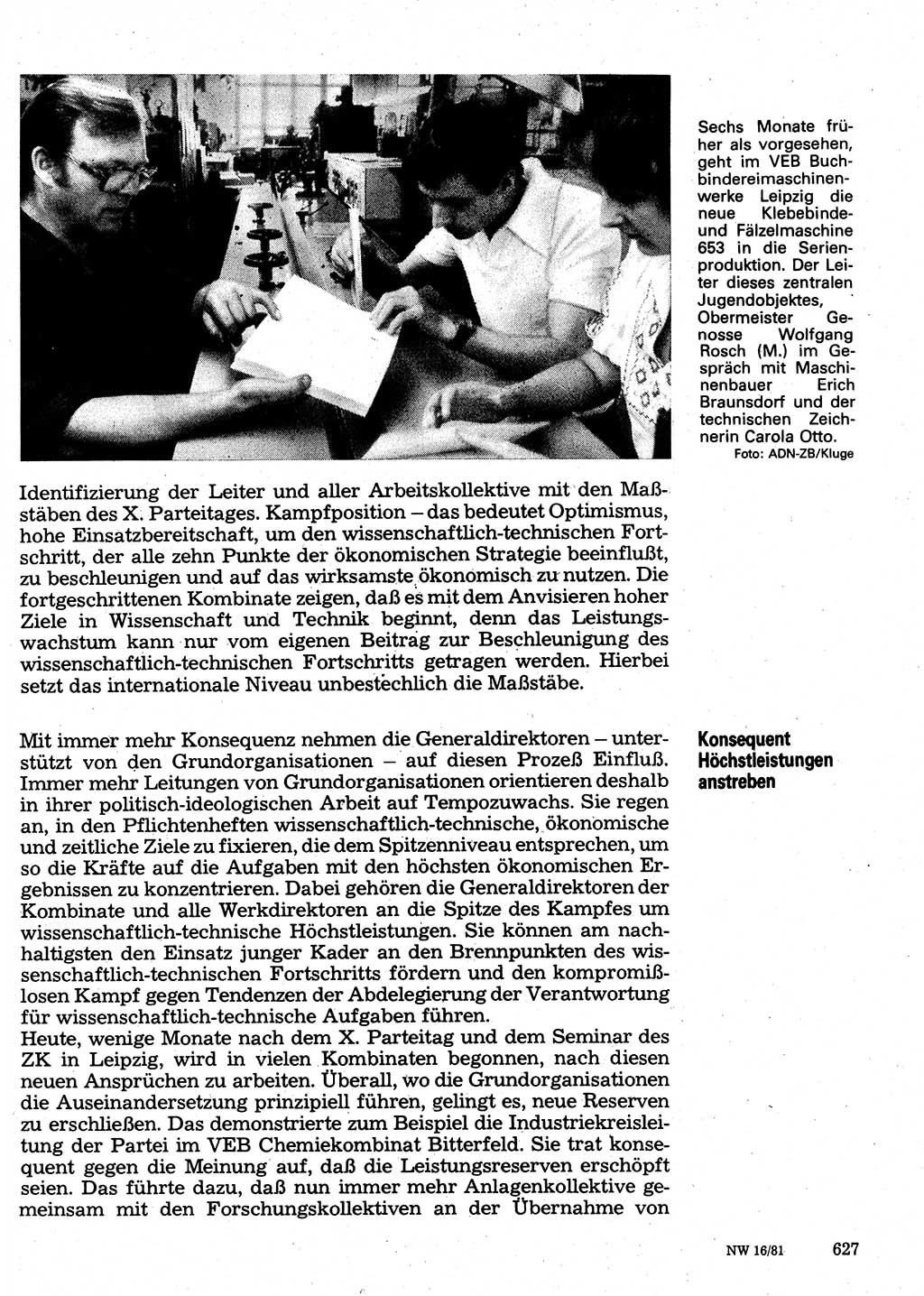 Neuer Weg (NW), Organ des Zentralkomitees (ZK) der SED (Sozialistische Einheitspartei Deutschlands) für Fragen des Parteilebens, 36. Jahrgang [Deutsche Demokratische Republik (DDR)] 1981, Seite 627 (NW ZK SED DDR 1981, S. 627)