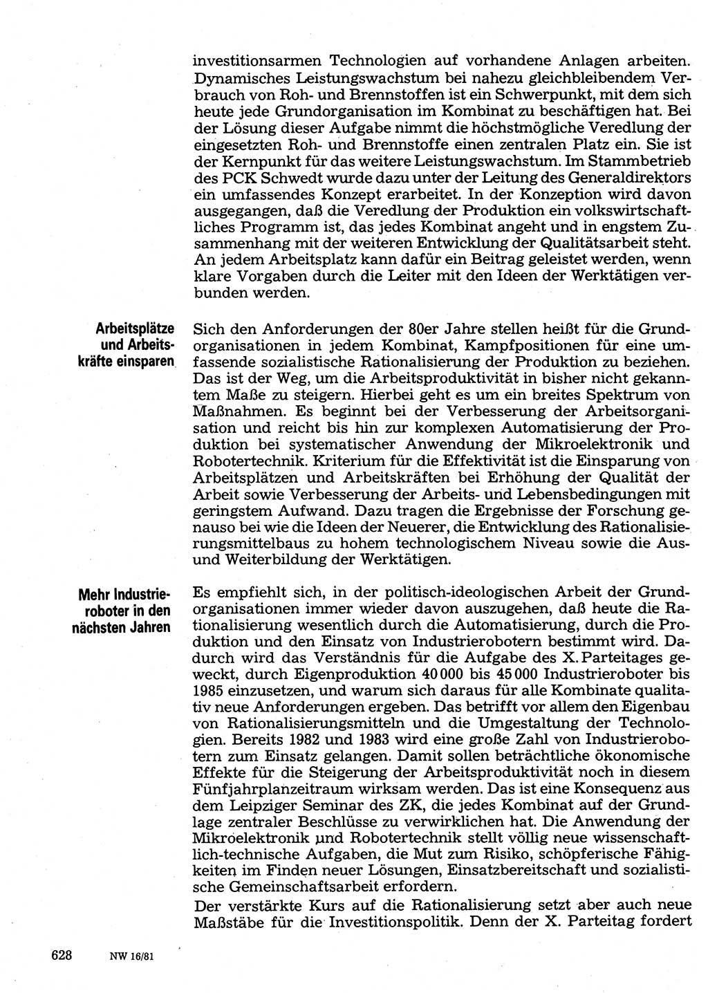 Neuer Weg (NW), Organ des Zentralkomitees (ZK) der SED (Sozialistische Einheitspartei Deutschlands) für Fragen des Parteilebens, 36. Jahrgang [Deutsche Demokratische Republik (DDR)] 1981, Seite 628 (NW ZK SED DDR 1981, S. 628)