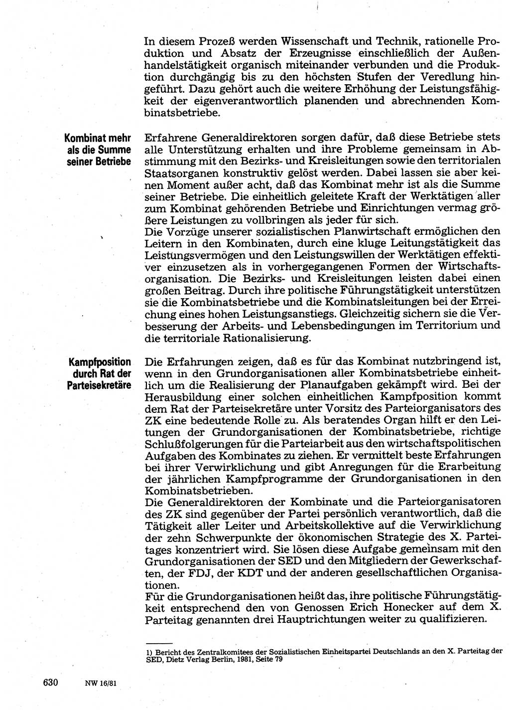 Neuer Weg (NW), Organ des Zentralkomitees (ZK) der SED (Sozialistische Einheitspartei Deutschlands) für Fragen des Parteilebens, 36. Jahrgang [Deutsche Demokratische Republik (DDR)] 1981, Seite 630 (NW ZK SED DDR 1981, S. 630)