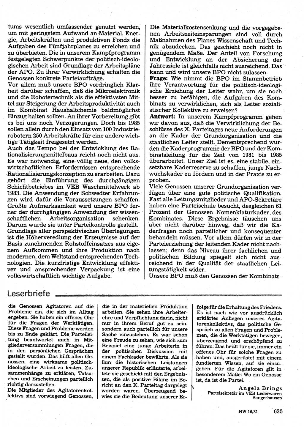 Neuer Weg (NW), Organ des Zentralkomitees (ZK) der SED (Sozialistische Einheitspartei Deutschlands) für Fragen des Parteilebens, 36. Jahrgang [Deutsche Demokratische Republik (DDR)] 1981, Seite 635 (NW ZK SED DDR 1981, S. 635)
