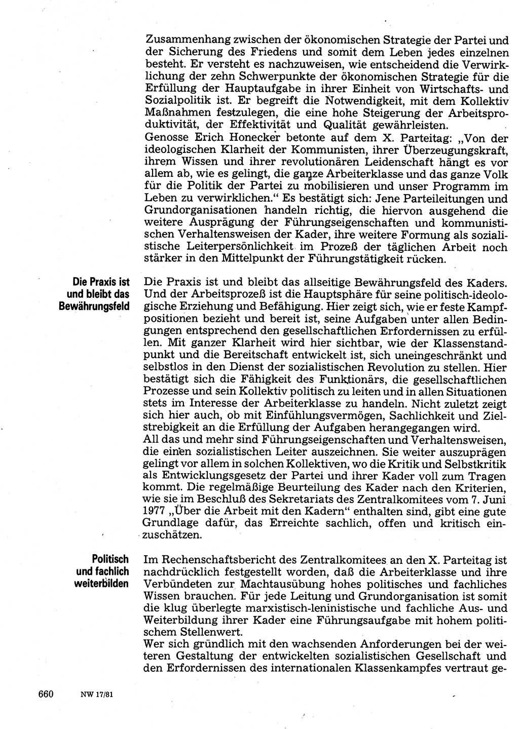 Neuer Weg (NW), Organ des Zentralkomitees (ZK) der SED (Sozialistische Einheitspartei Deutschlands) für Fragen des Parteilebens, 36. Jahrgang [Deutsche Demokratische Republik (DDR)] 1981, Seite 660 (NW ZK SED DDR 1981, S. 660)
