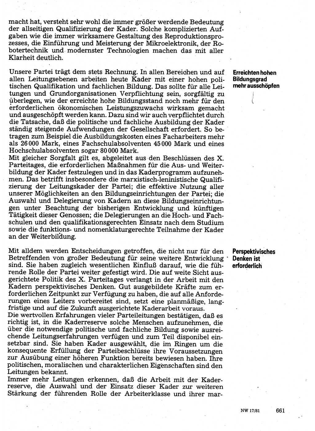 Neuer Weg (NW), Organ des Zentralkomitees (ZK) der SED (Sozialistische Einheitspartei Deutschlands) für Fragen des Parteilebens, 36. Jahrgang [Deutsche Demokratische Republik (DDR)] 1981, Seite 661 (NW ZK SED DDR 1981, S. 661)