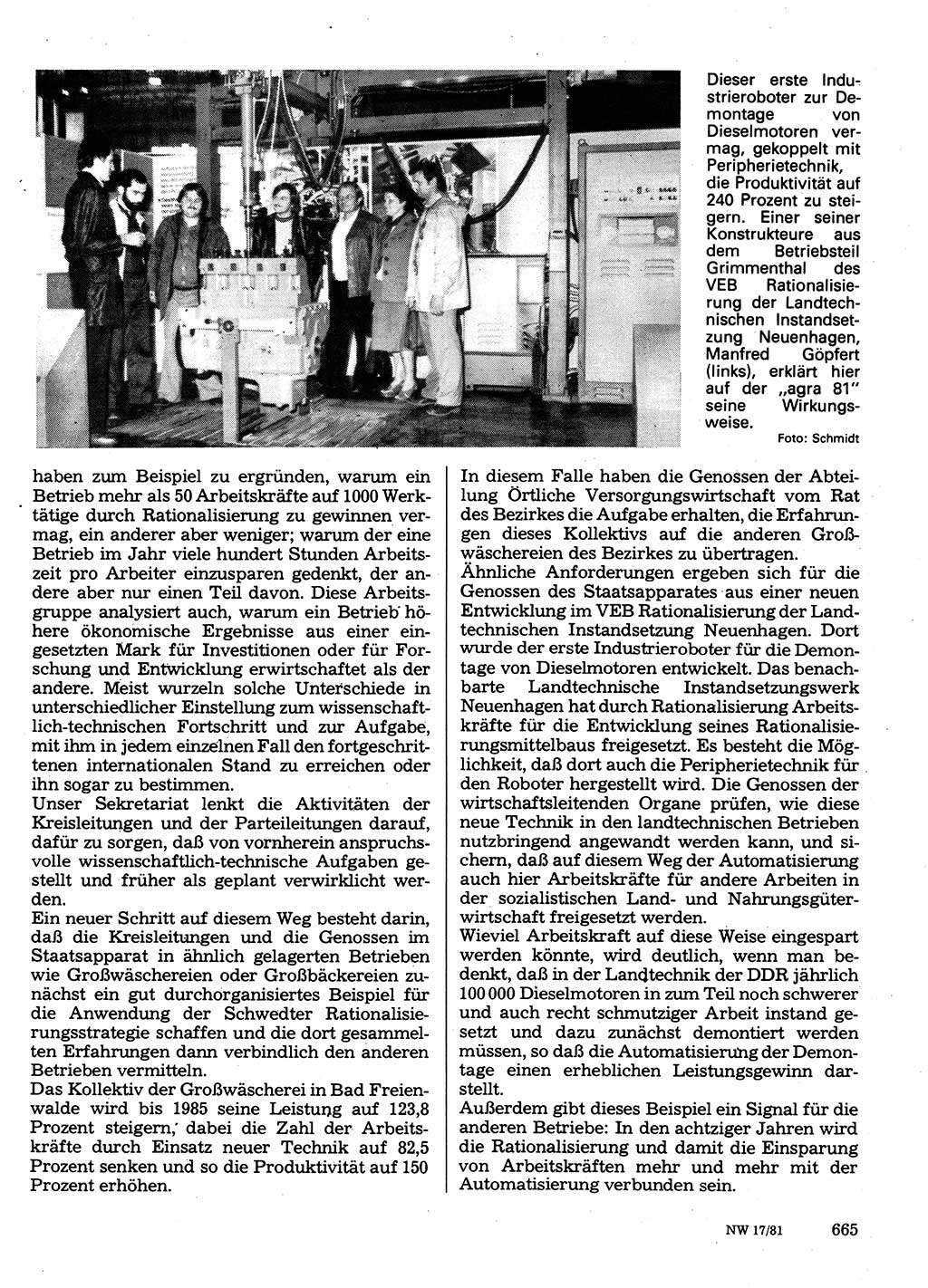 Neuer Weg (NW), Organ des Zentralkomitees (ZK) der SED (Sozialistische Einheitspartei Deutschlands) für Fragen des Parteilebens, 36. Jahrgang [Deutsche Demokratische Republik (DDR)] 1981, Seite 665 (NW ZK SED DDR 1981, S. 665)