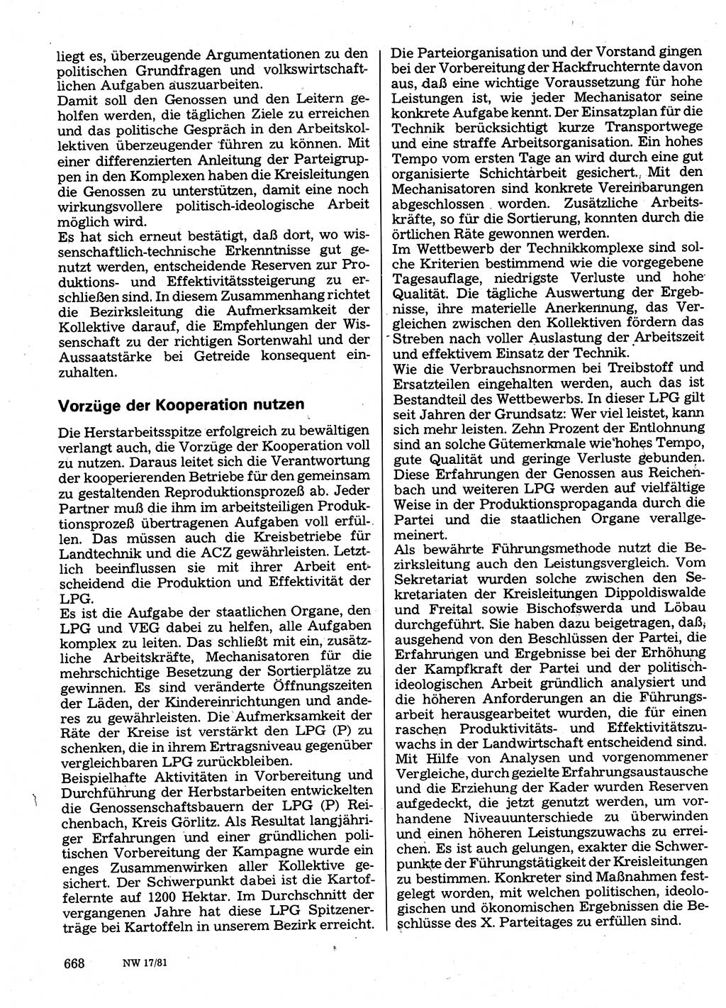 Neuer Weg (NW), Organ des Zentralkomitees (ZK) der SED (Sozialistische Einheitspartei Deutschlands) für Fragen des Parteilebens, 36. Jahrgang [Deutsche Demokratische Republik (DDR)] 1981, Seite 668 (NW ZK SED DDR 1981, S. 668)