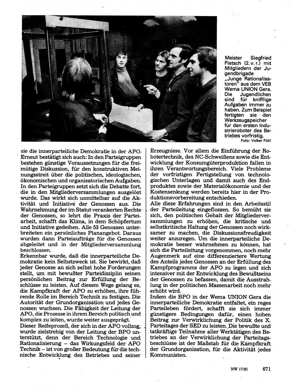 Neuer Weg (NW), Organ des Zentralkomitees (ZK) der SED (Sozialistische Einheitspartei Deutschlands) für Fragen des Parteilebens, 36. Jahrgang [Deutsche Demokratische Republik (DDR)] 1981, Seite 671 (NW ZK SED DDR 1981, S. 671)