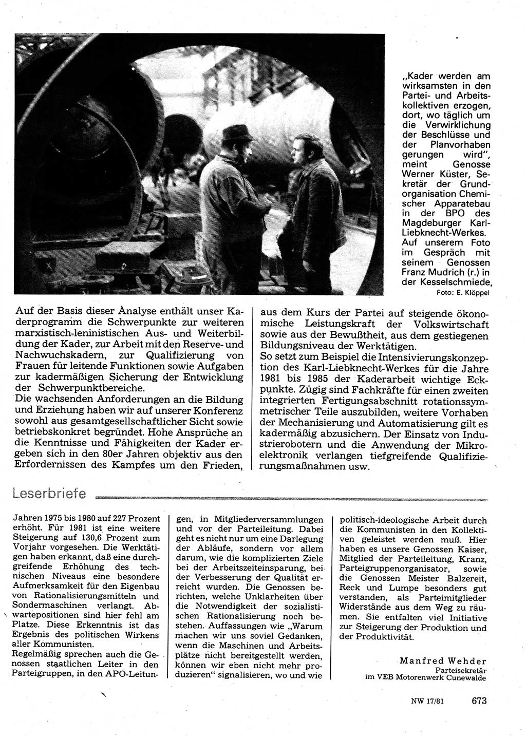 Neuer Weg (NW), Organ des Zentralkomitees (ZK) der SED (Sozialistische Einheitspartei Deutschlands) für Fragen des Parteilebens, 36. Jahrgang [Deutsche Demokratische Republik (DDR)] 1981, Seite 673 (NW ZK SED DDR 1981, S. 673)