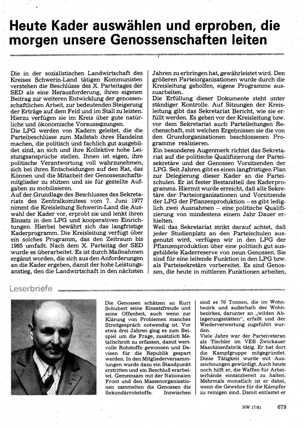 Neuer Weg (NW), Organ des Zentralkomitees (ZK) der SED (Sozialistische Einheitspartei Deutschlands) für Fragen des Parteilebens, 36. Jahrgang [Deutsche Demokratische Republik (DDR)] 1981, Seite 679 (NW ZK SED DDR 1981, S. 679)