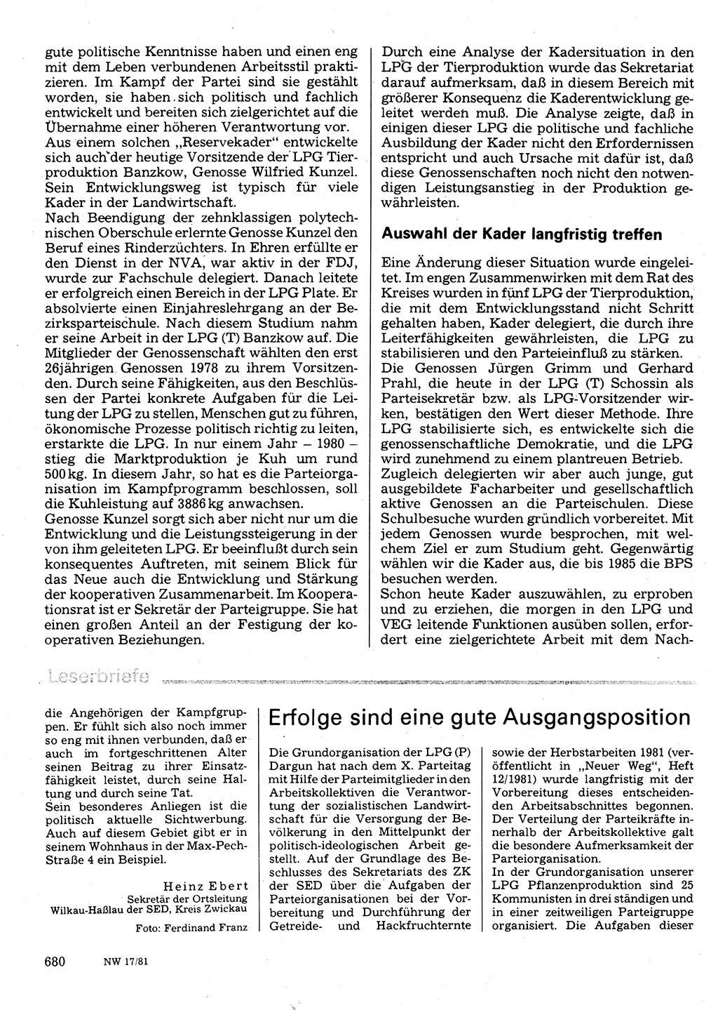 Neuer Weg (NW), Organ des Zentralkomitees (ZK) der SED (Sozialistische Einheitspartei Deutschlands) für Fragen des Parteilebens, 36. Jahrgang [Deutsche Demokratische Republik (DDR)] 1981, Seite 680 (NW ZK SED DDR 1981, S. 680)