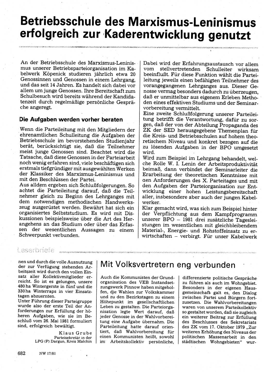 Neuer Weg (NW), Organ des Zentralkomitees (ZK) der SED (Sozialistische Einheitspartei Deutschlands) für Fragen des Parteilebens, 36. Jahrgang [Deutsche Demokratische Republik (DDR)] 1981, Seite 682 (NW ZK SED DDR 1981, S. 682)