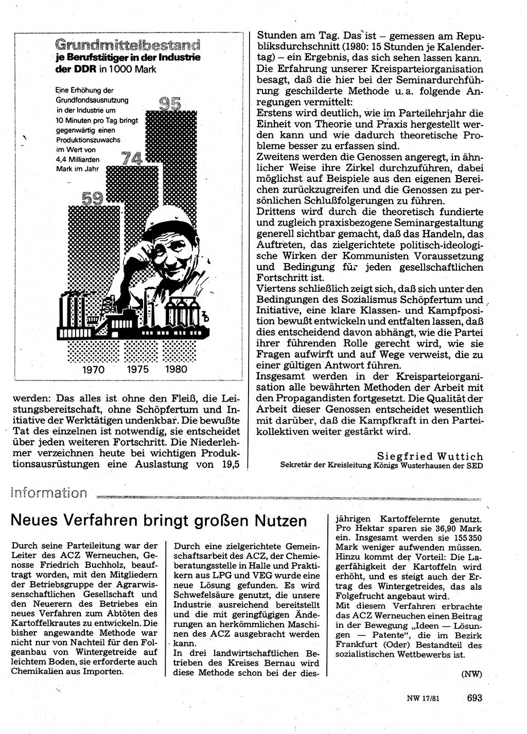 Neuer Weg (NW), Organ des Zentralkomitees (ZK) der SED (Sozialistische Einheitspartei Deutschlands) für Fragen des Parteilebens, 36. Jahrgang [Deutsche Demokratische Republik (DDR)] 1981, Seite 693 (NW ZK SED DDR 1981, S. 693)