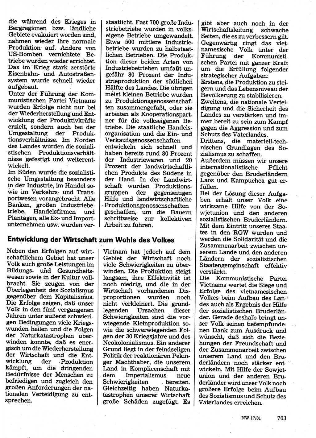 Neuer Weg (NW), Organ des Zentralkomitees (ZK) der SED (Sozialistische Einheitspartei Deutschlands) für Fragen des Parteilebens, 36. Jahrgang [Deutsche Demokratische Republik (DDR)] 1981, Seite 703 (NW ZK SED DDR 1981, S. 703)