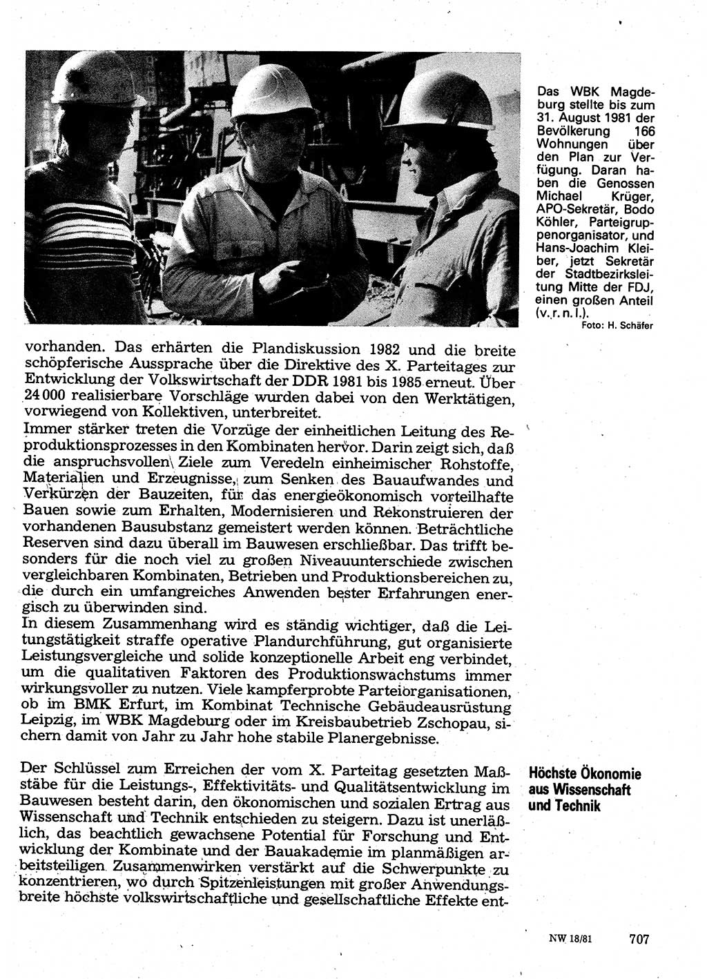 Neuer Weg (NW), Organ des Zentralkomitees (ZK) der SED (Sozialistische Einheitspartei Deutschlands) für Fragen des Parteilebens, 36. Jahrgang [Deutsche Demokratische Republik (DDR)] 1981, Seite 707 (NW ZK SED DDR 1981, S. 707)