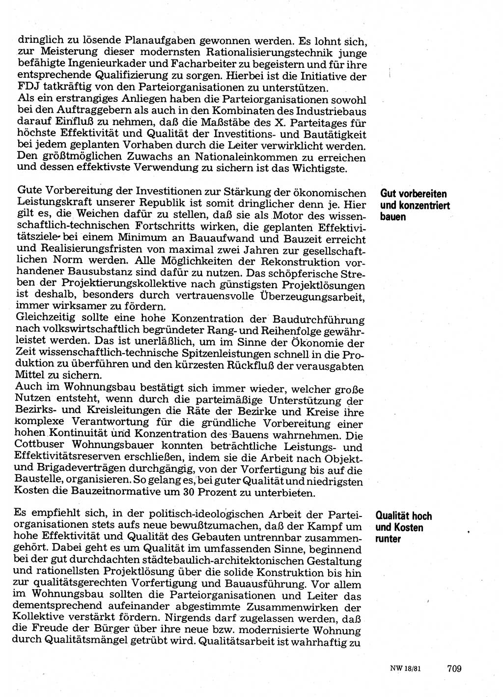 Neuer Weg (NW), Organ des Zentralkomitees (ZK) der SED (Sozialistische Einheitspartei Deutschlands) für Fragen des Parteilebens, 36. Jahrgang [Deutsche Demokratische Republik (DDR)] 1981, Seite 709 (NW ZK SED DDR 1981, S. 709)