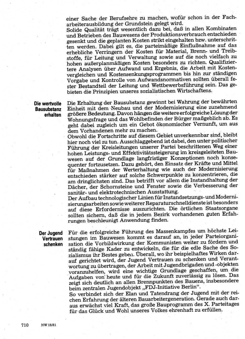 Neuer Weg (NW), Organ des Zentralkomitees (ZK) der SED (Sozialistische Einheitspartei Deutschlands) für Fragen des Parteilebens, 36. Jahrgang [Deutsche Demokratische Republik (DDR)] 1981, Seite 710 (NW ZK SED DDR 1981, S. 710)