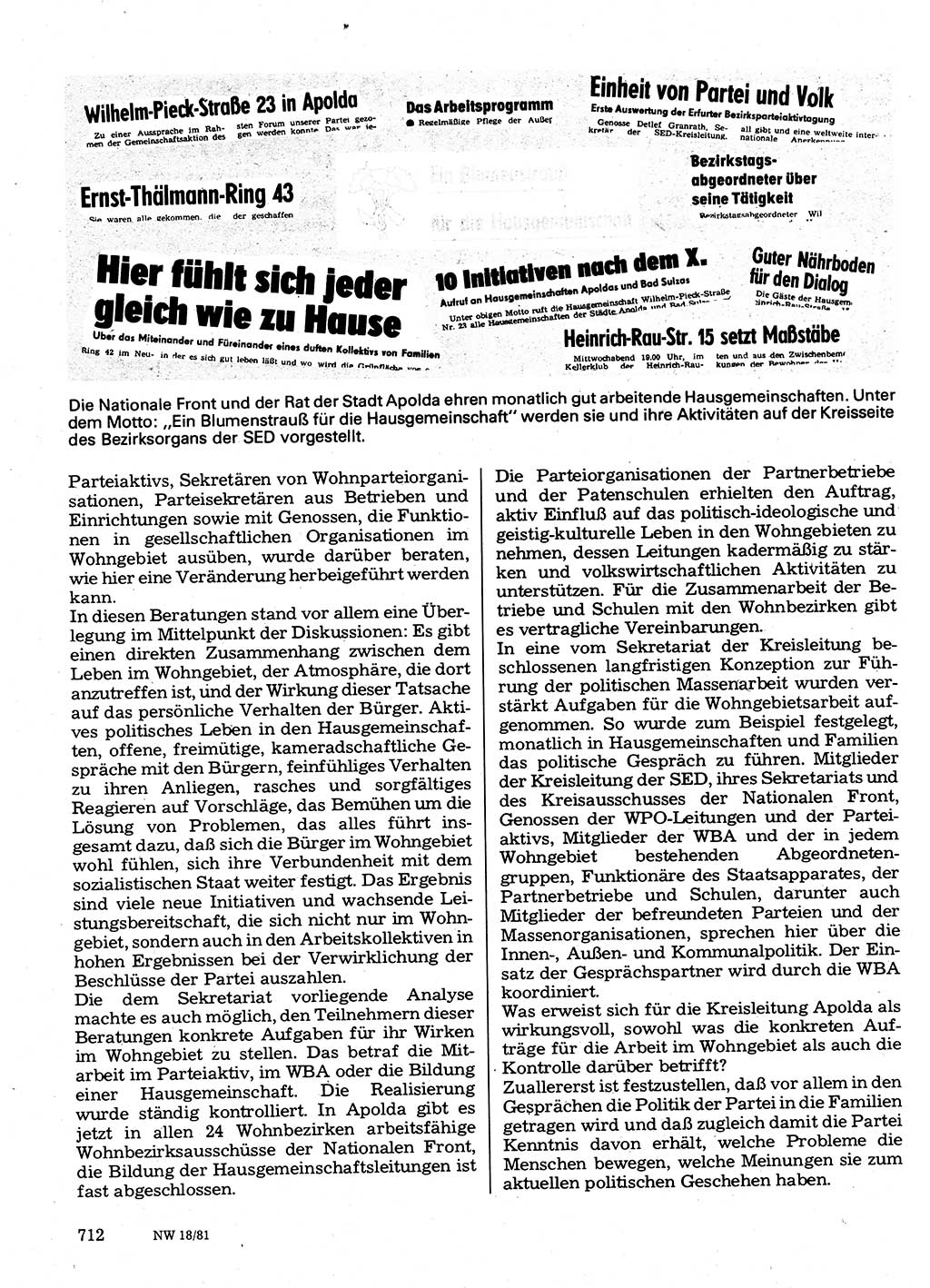 Neuer Weg (NW), Organ des Zentralkomitees (ZK) der SED (Sozialistische Einheitspartei Deutschlands) für Fragen des Parteilebens, 36. Jahrgang [Deutsche Demokratische Republik (DDR)] 1981, Seite 712 (NW ZK SED DDR 1981, S. 712)