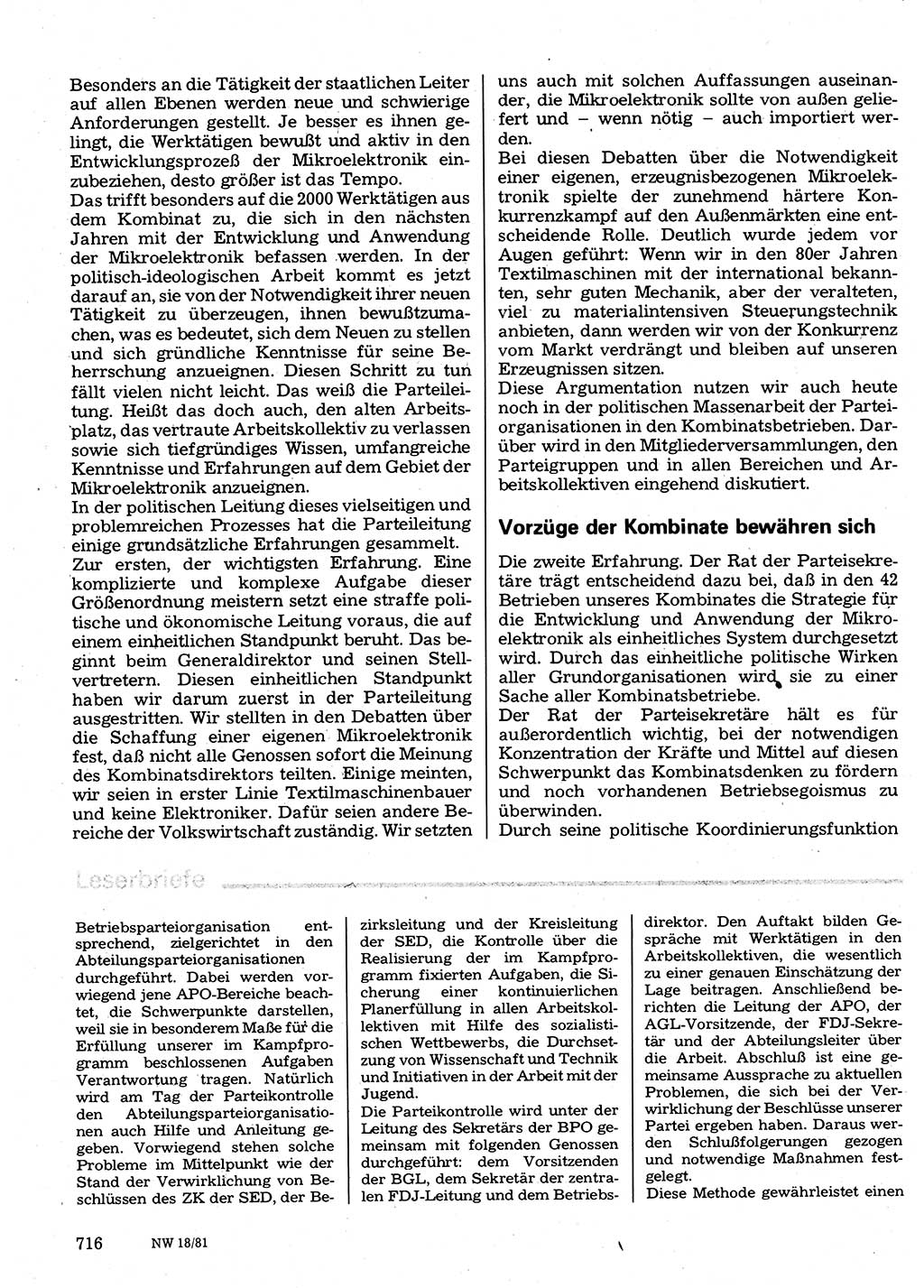 Neuer Weg (NW), Organ des Zentralkomitees (ZK) der SED (Sozialistische Einheitspartei Deutschlands) für Fragen des Parteilebens, 36. Jahrgang [Deutsche Demokratische Republik (DDR)] 1981, Seite 716 (NW ZK SED DDR 1981, S. 716)