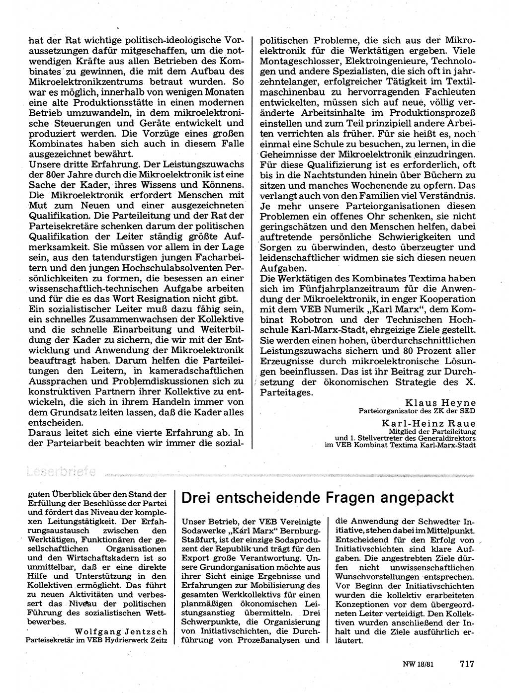 Neuer Weg (NW), Organ des Zentralkomitees (ZK) der SED (Sozialistische Einheitspartei Deutschlands) für Fragen des Parteilebens, 36. Jahrgang [Deutsche Demokratische Republik (DDR)] 1981, Seite 717 (NW ZK SED DDR 1981, S. 717)