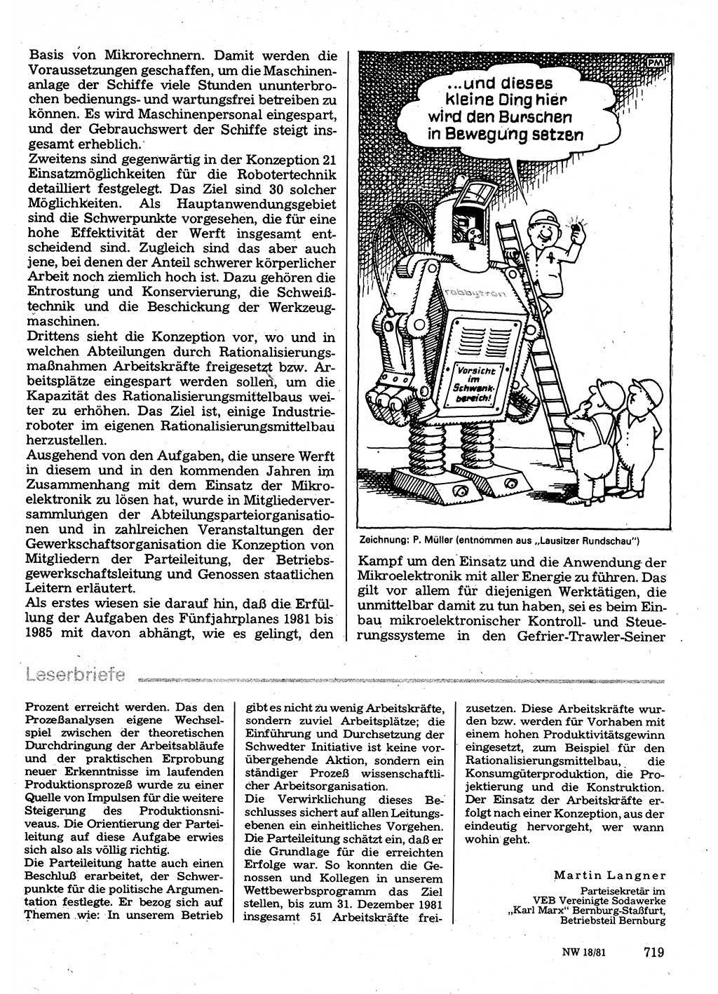 Neuer Weg (NW), Organ des Zentralkomitees (ZK) der SED (Sozialistische Einheitspartei Deutschlands) für Fragen des Parteilebens, 36. Jahrgang [Deutsche Demokratische Republik (DDR)] 1981, Seite 719 (NW ZK SED DDR 1981, S. 719)