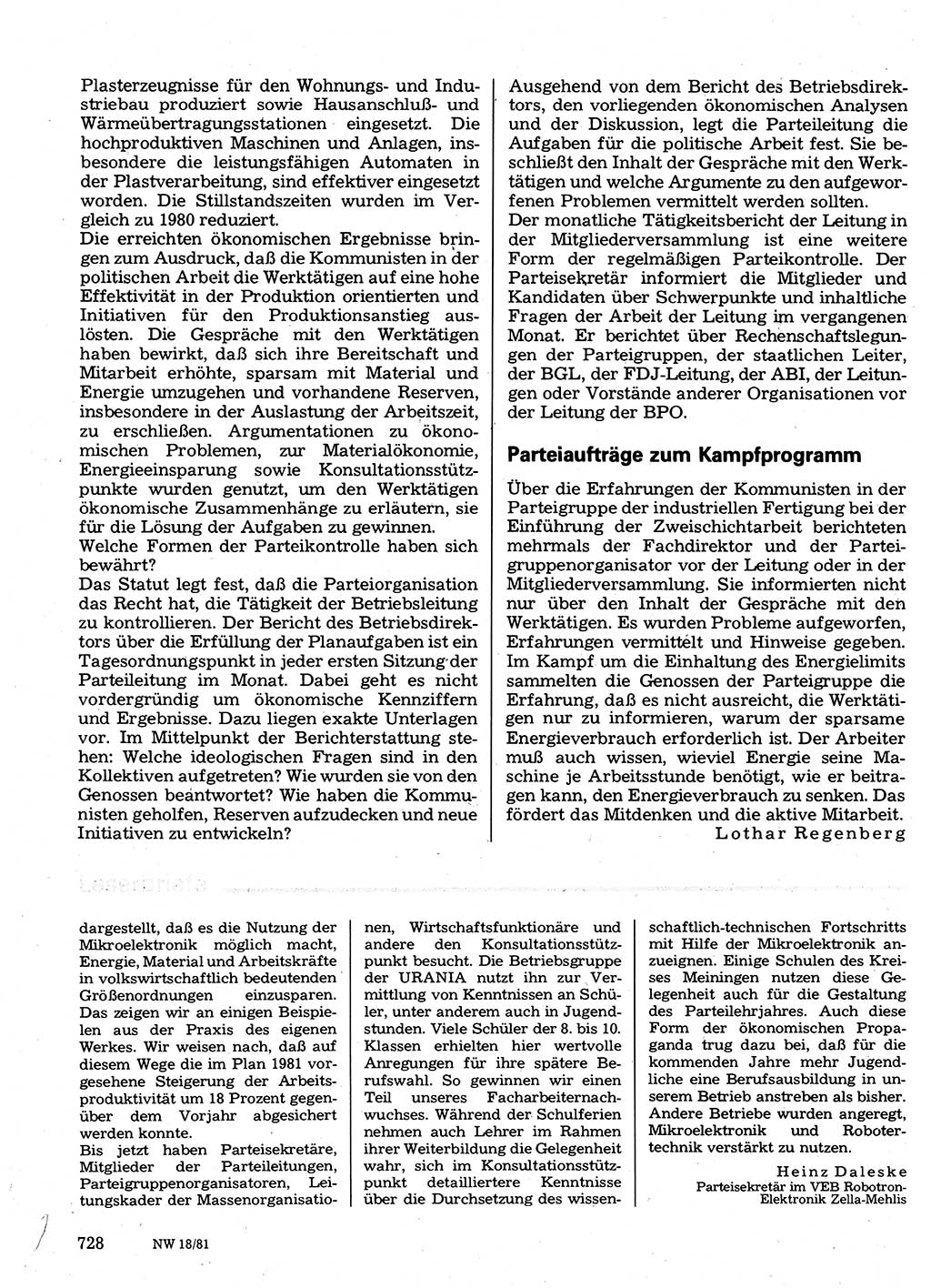 Neuer Weg (NW), Organ des Zentralkomitees (ZK) der SED (Sozialistische Einheitspartei Deutschlands) für Fragen des Parteilebens, 36. Jahrgang [Deutsche Demokratische Republik (DDR)] 1981, Seite 728 (NW ZK SED DDR 1981, S. 728)