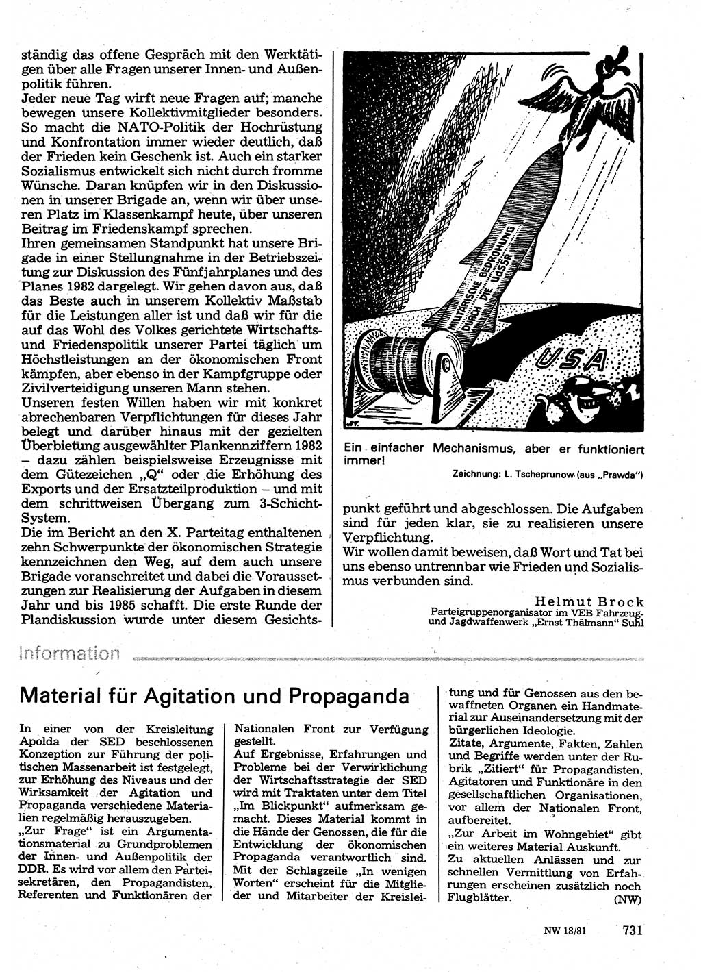 Neuer Weg (NW), Organ des Zentralkomitees (ZK) der SED (Sozialistische Einheitspartei Deutschlands) für Fragen des Parteilebens, 36. Jahrgang [Deutsche Demokratische Republik (DDR)] 1981, Seite 731 (NW ZK SED DDR 1981, S. 731)