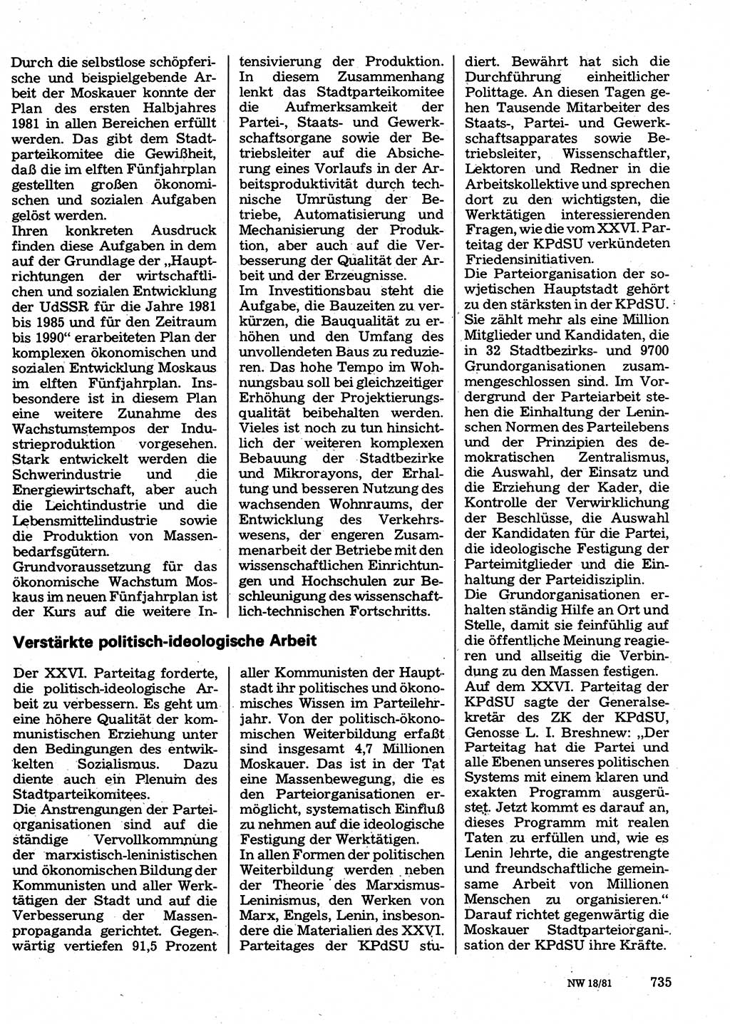 Neuer Weg (NW), Organ des Zentralkomitees (ZK) der SED (Sozialistische Einheitspartei Deutschlands) für Fragen des Parteilebens, 36. Jahrgang [Deutsche Demokratische Republik (DDR)] 1981, Seite 735 (NW ZK SED DDR 1981, S. 735)