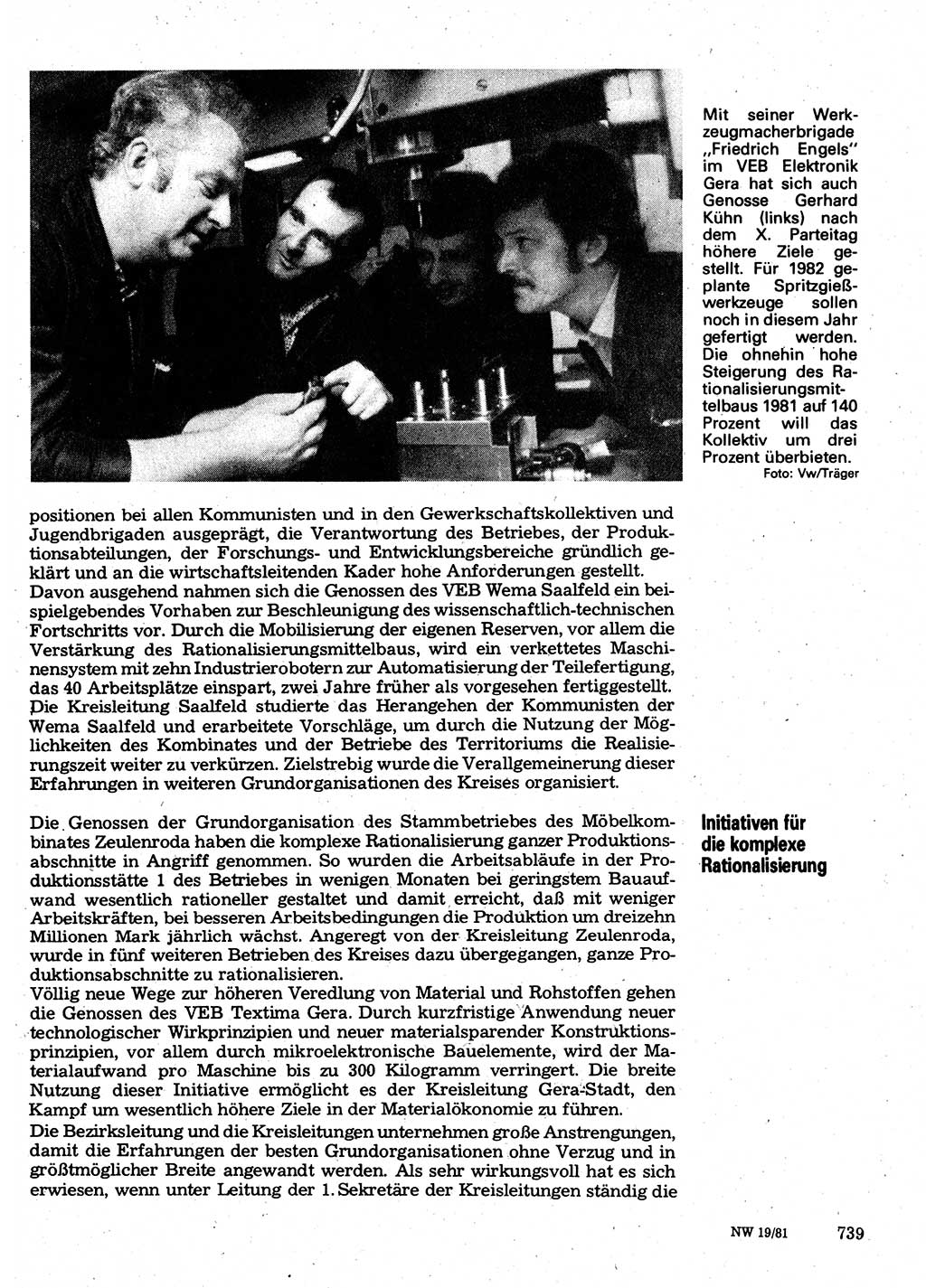 Neuer Weg (NW), Organ des Zentralkomitees (ZK) der SED (Sozialistische Einheitspartei Deutschlands) für Fragen des Parteilebens, 36. Jahrgang [Deutsche Demokratische Republik (DDR)] 1981, Seite 739 (NW ZK SED DDR 1981, S. 739)