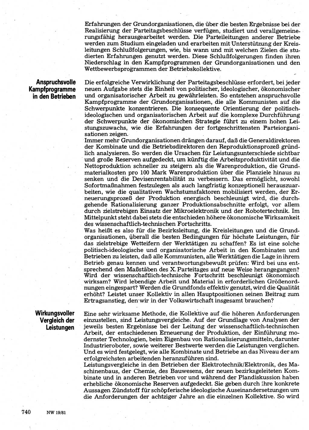 Neuer Weg (NW), Organ des Zentralkomitees (ZK) der SED (Sozialistische Einheitspartei Deutschlands) für Fragen des Parteilebens, 36. Jahrgang [Deutsche Demokratische Republik (DDR)] 1981, Seite 740 (NW ZK SED DDR 1981, S. 740)